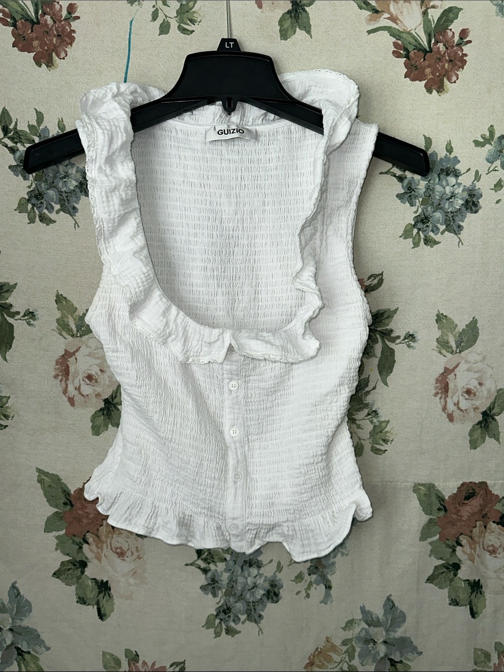 Danielle Guizio White Ruffled Button-Front Camisole Top
